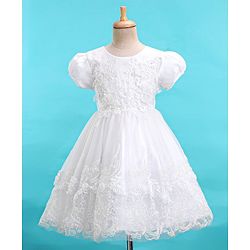 Babyhug Cap Sleeves Embroidered  Party Frock - Off White