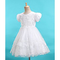 Babyhug Cap Sleeves Embroidered  Party Frock - Off White