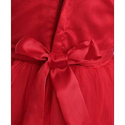 Babyhug Balloon Sleeves Sequin Yoke Party Frock - Red