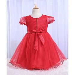 Babyhug Balloon Sleeves Sequin Yoke Party Frock - Red
