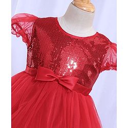 Babyhug Balloon Sleeves Sequin Yoke Party Frock - Red