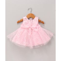 Babyhug Woven Sleeveless Party Dress with Headband & Booties Floral Applique Mesh Detailing - Pink