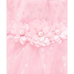 Babyhug Woven Sleeveless Party Dress with Headband & Booties Floral Applique Mesh Detailing - Pink