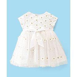 Babyhug Cap Sleeves Floral 3 D Applique Party Frock - White