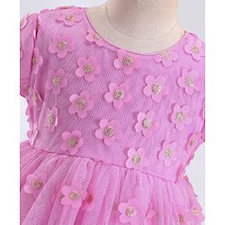 Babyhug Woven Half Sleeves Party Frock with Floral Applique - Lavender