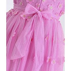 Babyhug Woven Half Sleeves Party Frock with Floral Applique - Lavender