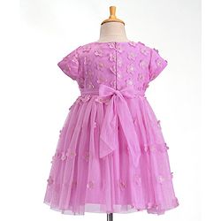 Babyhug Woven Half Sleeves Party Frock with Floral Applique - Lavender