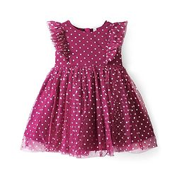 Babyhug Woven Sleeveless Party Frock Polka Dots Foil Print - Plum