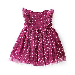 Babyhug Woven Sleeveless Party Frock Polka Dots Foil Print - Plum