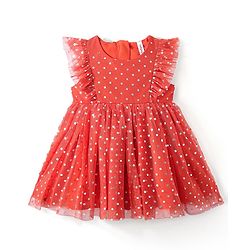 Babyhug Sleeveless All Over Foil Printed Polka Dot Party Frock - Red
