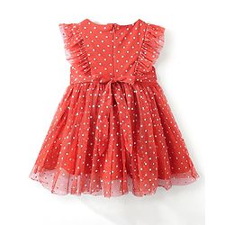 Babyhug Sleeveless All Over Foil Printed Polka Dot Party Frock - Red