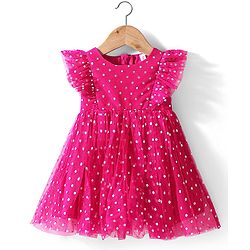 Babyhug Sleeveless Party Frock Polka Dots Foil Printed - Pink
