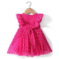Babyhug Sleeveless Party Frock Polka Dots Foil Printed - Pink