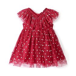 Babyhug Sleeveless Frock with Polka Dots Foil Print - Red