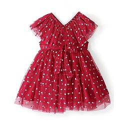 Babyhug Sleeveless Frock with Polka Dots Foil Print - Red