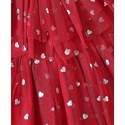 Babyhug Sleeveless Frock with Polka Dots Foil Print - Red