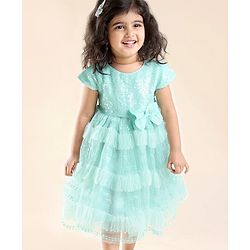 Babyhug Cap Sleeves Party Frock with Sequinned Detailing & Bow Applique - Blue