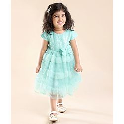 Babyhug Cap Sleeves Party Frock with Sequinned Detailing & Bow Applique - Blue