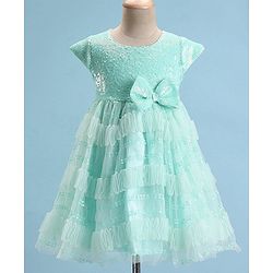 Babyhug Cap Sleeves Party Frock with Sequinned Detailing & Bow Applique - Blue