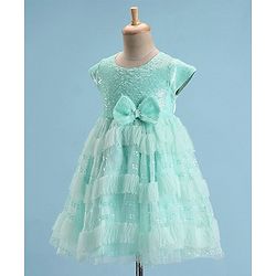 Babyhug Cap Sleeves Party Frock with Sequinned Detailing & Bow Applique - Blue