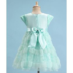Babyhug Cap Sleeves Party Frock with Sequinned Detailing & Bow Applique - Blue