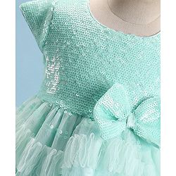 Babyhug Cap Sleeves Party Frock with Sequinned Detailing & Bow Applique - Blue