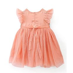 Babyhug Flutter Sleeves Sequinned Party Frock with Bow Applique - Peach