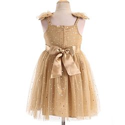 Babyhug Woven Sleeveless Party Frock With All Over Stick Ons - Beige