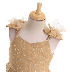 Babyhug Woven Sleeveless Party Frock With All Over Stick Ons - Beige