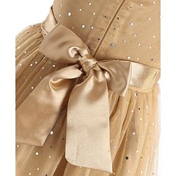 Babyhug Woven Sleeveless Party Frock With All Over Stick Ons - Beige