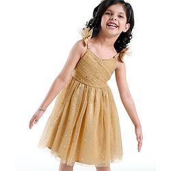 Babyhug Sleeveless Party Frock With Dots Print - Beige
