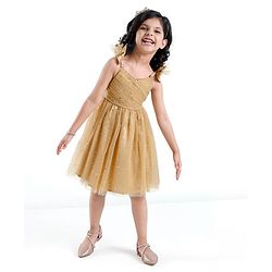Babyhug Sleeveless Party Frock With Dots Print - Beige