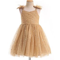 Babyhug Sleeveless Party Frock With Dots Print - Beige