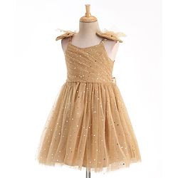 Babyhug Sleeveless Party Frock With Dots Print - Beige