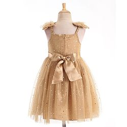 Babyhug Sleeveless Party Frock With Dots Print - Beige