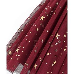Babyhug Woven Half Sleeves Party Frock With Bow Applique & Over Foil Print - Maroon