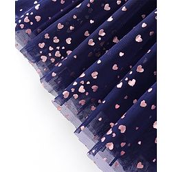 Babyhug Sleeveless All Over Foil Printed Mesh Party Dress - Navy Blue