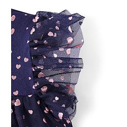 Babyhug Sleeveless All Over Foil Printed Mesh Party Dress - Navy Blue