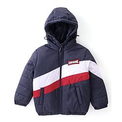 Babyhug Full Sleeves Padded & Hooded Jacket Striped- Navy Blue