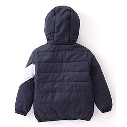 Babyhug Full Sleeves Padded & Hooded Jacket Striped- Navy Blue