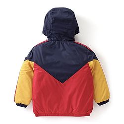 Babyhug Full Sleeves Padded & Hooded Jacket Color Block- Red & Navy