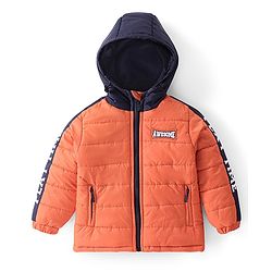 Babyhug Full Sleeves Padded & Hooded Jacket With Text Embroidery- Orange