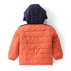 Babyhug Full Sleeves Padded & Hooded Jacket With Text Embroidery- Orange