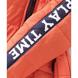 Babyhug Full Sleeves Padded & Hooded Jacket With Text Embroidery- Orange