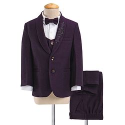 Babyhug Cotton Full Sleeves Party Wear Stretch Fit Suit With Blazer Solid - Purple