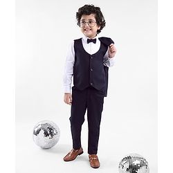 Babyhug Full Sleeves 4 Pieces Party Suit With Bow - Navy Blue