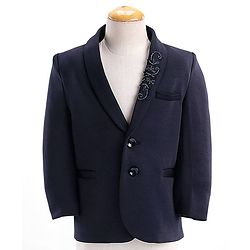Babyhug Full Sleeves 4 Pieces Party Suit With Bow - Navy Blue