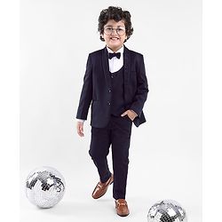 Babyhug Full Sleeves 4 Pieces Party Suit With Bow - Navy Blue