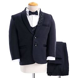 Babyhug Full Sleeves 4 Pieces Party Suit With Bow - Navy Blue