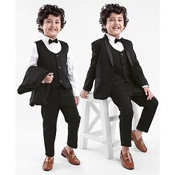 Babyhug Stretch Fit Full Sleeves Party Suit Solid Color - Black